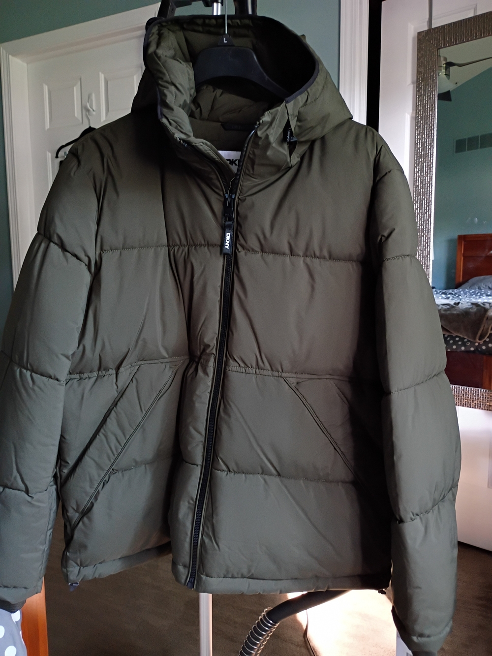 Men's New DKNY Olive Puffer Jacket with Hood